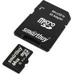 micro SDXC карта памяти Smartbuy 64GB Class 10 UHS-1 (с адаптером SD)