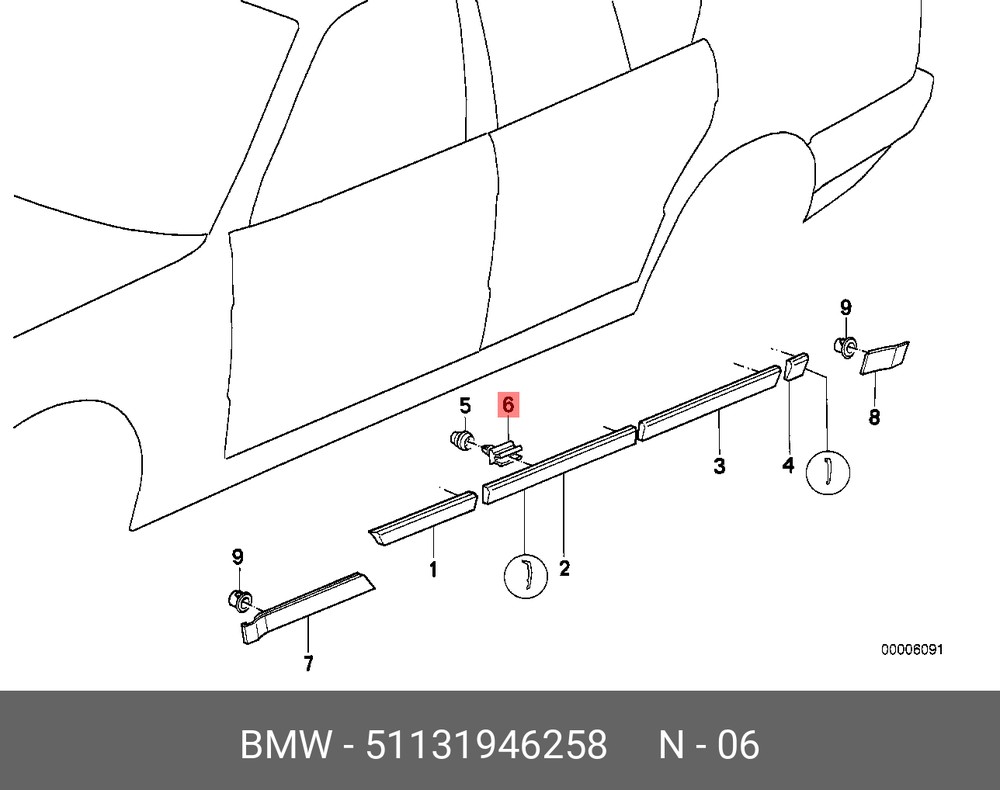 Клипса крепления молдинга BMW E34 51 13 1 946 258 | купить в розницу и оптом