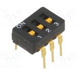 A6D-3100, Switch DIP OFF ON SPST 3 Flush Slide 0.03A 30VDC PC Pins 5000Cycles ...
