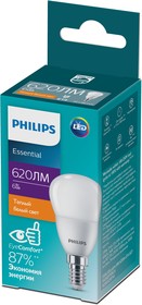 Фото 1/3 Лампочка светодиодная Philips ESS LEDLustre P45 6Вт 2700K Е14 / E14 шар матовый теплый белый свет