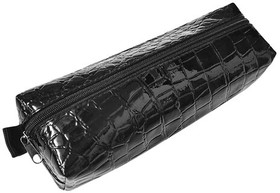 Фото 1/10 Пенал-косметичка BRAUBERG "Ultra black", "крокодиловая кожа", 20х6х4 см, 223909