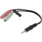 CAGP22150BK02, Audio Cable, Stereo, 3.5 mm Jack Plug - 2x 3.5 mm Jack Socket, 200mm