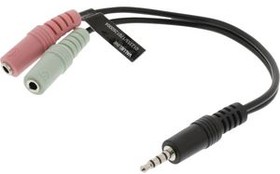 CAGP22150BK02, Audio Cable, Stereo, 3.5 mm Jack Plug - 2x 3.5 mm Jack Socket, 200mm