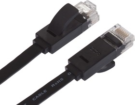 GCR-LNC616-5.0m, GCR Патч-корд PROF плоский прямой 5.0m, UTP медь кат.6, черный, 30 AWG, ethernet high speed 10 Гбит/