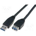 USB 3.0 extension line, USB plug type A to USB socket type A, 1.8 m, black