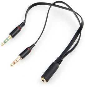 Фото 1/3 Кабель аудио Cablexpert CCAB-02-35F2M-0.2MB. 3.5 джек 4pin(F)/2х 3.5 джек(M) наушники и микрофон, черный, 0.2м, блистер