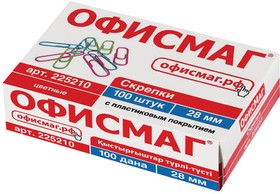 Фото 1/7 Скрепки ОФИСМАГ, 28 мм, цветные, 100 шт., в картонной коробке, Россия, 225210