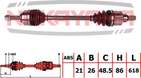 ND987NY, Вал приводной, перед. левый CITROEN C2 03-, C3 02-, C3 PLURIEL 03- (21x26x48.5x618)