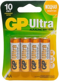 Фото 1/6 Батарейка GP Ultra Alkaline АА (LR6) 4 шт. (15АU-CR4)