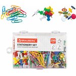 Набор BRAUBERG, скрепки цветные 28 мм/100 шт., кнопки канцелярские 100 шт. ...