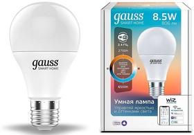 Фото 1/10 Умная лампа Gauss IoT Smart Home E27 8.5Вт 806lm Wi-Fi (упак.:1шт) (1130112)