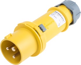 Фото 1/2 147A, ProTOP IP44 Yellow Cable Mount 3P Industrial Power Plug, Rated At 16A, 110 V