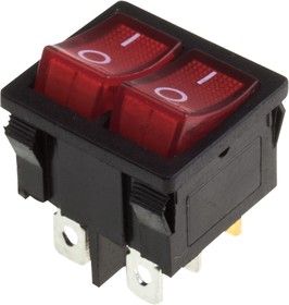 Фото 1/5 36-2160, Выключатель клавишный 250V 6А (6с) ON-OFF красный с подсветкой ДВОЙНОЙ Mini (RWB-305)
