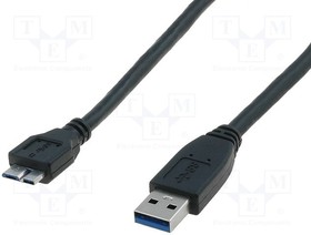 AK-300116-010-S, Cable; USB 3.0; USB A plug,USB B micro plug; nickel plated; 1m