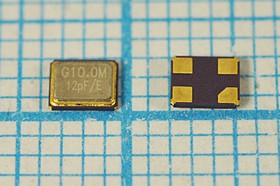 Кварцевый резонатор 10МГц, SMD 3.2x2.5мм с 4-мя контактами, нагрузка 12пФ; 10000 \SMD03225C4\12\ 10\ 50/-40~85C\SMD3225\1Г