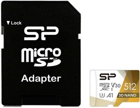 SP512GBSTXDU3V20AB, Флеш карта microSD 512GB Silicon Power Superior Pro A1 microSDXC Class 10 UHS-I U3 Colorful 100/80 Mb/s (SD адаптер)