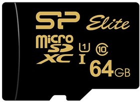 SP064GBSTXBU1V1GSP, Флеш карта microSD 64GB Silicon Power Elite Gold microSDXC Class 10 UHS-I U1 85Mb/s (SD адаптер)