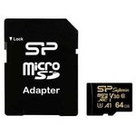 SP064GBSTXDV3V1GSP, Флеш карта microSD 64GB Silicon Power Superior Golden A1 microSDXC Class 10 UHS-I U3 A1 100/80 Mb/s (SD адаптер)