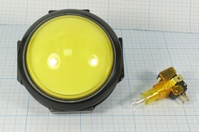 Фото 1/2 Кнопка с подсветкой жёлтого цвета Большого диаметра 80мм,on-(off)/off-(on), 220В/5А; №1204 Y ПКн\250\ 5\(SPDT)\d24\чер\ ILжел12В\\5T\Dome Ty