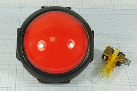 Фото 1/2 Кнопка с подсветкой красного цвета Большого диаметра 80мм, on-(off)/off-(on), 220В/5А; №1204 R ПКн\250\ 5\(SPDT)\d24\чер\ ILкр12В\\5T\Dome T