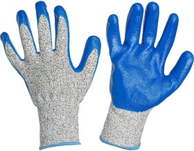 Фото 1/3 Перчатки защитные от порезов Хорнет с нитриловым покрытием р-р 10