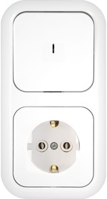 Блок 1 выключатель + розетка с заземляющим контактом скрытой установки с подсветкой, серия ГАРМОНИЯ, белый, В-РЦ-673