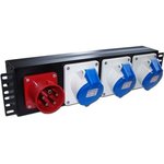 Блок розеток 19" трехфазный, 1х3 IEC309, 32A 250V, без шнура питания TWT-PDU-32AI9-3P