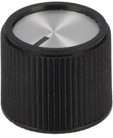 Фото 1/2 Rotary knob, 6 mm, plastic, black/silver, Ø 20 mm, H 16 mm, A1320260