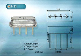 Фото 1/2 Кварцевый резонатор 372500 кГц, корпус F11, точность настройки 200 ppm, марка HDR372,5MF11