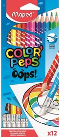 Фото 1/3 Карандаши цветные Maped COLOR'PEPS OOPS пластик,c ластиком,12цв/наб,832812