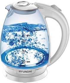 Фото 1/3 Чайник электрический Hyundai HYK-G2409 1.7л. 2200Вт белый/серебристый (корпус: стекло)