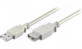 68717, Кабель, USB 2.0, гнездо USB A,вилка USB A, 5м, серый, 480Мбит/с