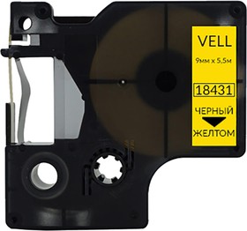 Лента VL-D-S0718440/18431 (винил, 9 мм x 5.5 м, черный на желтом) 345925