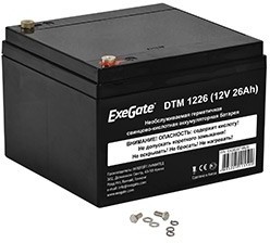 Фото 1/3 Exegate EX282971RUS Аккумуляторная батарея DTM 1226 (12V 26Ah, под болт М5)