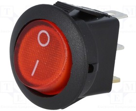 RSSM1018C3RD, ROCKER; SPST; Pos: 2; ON-OFF; 6.5A/250VAC; red; neon lamp; 35m?