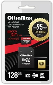 Карта памяти 128Gb MicroSD OltraMax + SD адаптер (OM128GCSDXC10UHS-1-PrU3)