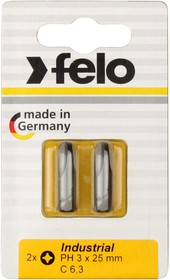 Фото 1/2 Felo Бита крестовая PH 3X25, серия Industrial, 2 шт в блистере 02203036