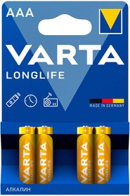 Фото 1/2 Батарея Varta Longlife LR03 Alkaline AAA (4шт)