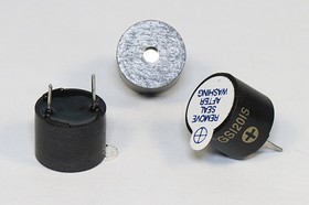 Фото 1/2 Зуммер магнитоэлектрический с генератором, размер 12x10, напряжение 1.5В, частота 2.3кГц, контакты 2P7.6, марка GS1201S