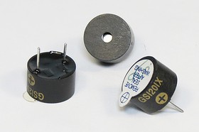 Фото 1/2 Зуммер магнитоэлектрический с генератором, размер 12x 8, напряжение 1.5В, частота 3.1кГц, контакты 2P7.6, марка GS1201X