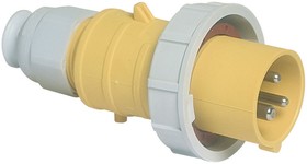 21408, IP67 Yellow Cable Mount 2P + E Industrial Power Plug, Rated At 32A, 110 V