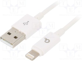 CC-USB2P-AMLM-2M-W, Кабель; USB 2.0; вилка Apple Lightning,вилка USB A; позолота; 2м