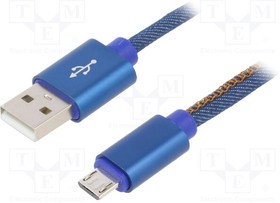 CC-USB2J-AMMBM-2M-BL, Кабель; USB 2.0; вилка USB A,вилка micro USB B; позолота; 2м