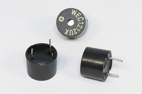 Фото 1/2 Зуммер магнитоэлектрический с генератором, размер 12x10, напряжение 12В, частота 2.3кГц, контакты 2P7.6, марка WEC1212UX