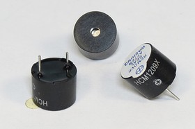 Фото 1/2 Зуммер магнитоэлектрический с генератором, размер 12x10, напряжение 9В, частота 2.3кГц, контакты 2P7.6, марка HCM1209X