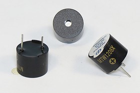 Фото 1/2 Зуммер магнитоэлектрический с генератором, размер 12x10, напряжение 6В, частота 2.3кГц, контакты 2P7.6, марка MTW1206X
