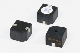 Фото 1/2 Зуммер магнитоэлектрический с генератором, размер 13x13x9, напряжение 5В, частота 2.3кГц, контакты 2C, марка SMA-1392-5