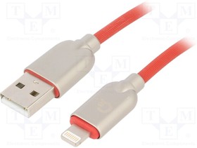 CC-USB2R-AMLM-2M-R, Кабель; USB 2.0; вилка Apple Lightning,вилка USB A; 2м; красный