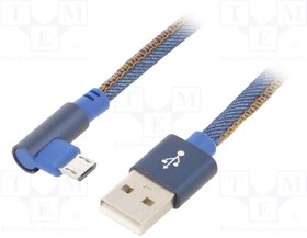 CC-USB2J-AMMBML-1M-BL, Кабель; USB 2.0; вилка USB A,угловая вилка micro USB B; 1м