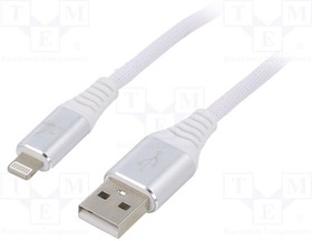 CC-USB2B-AMLM-1M-BW2, Кабель; USB 2.0; вилка Apple Lightning,вилка USB A; позолота; 1м